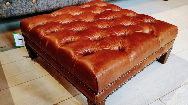 Walter Under Footstool Leather Brandy (55 x 55 x 20cm)