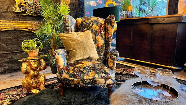 Lamour Wingback Accent Chair Royal Garden Sapphire (80 x 94 x 106cm)