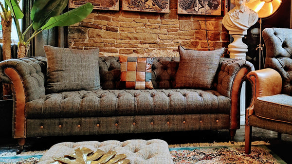 Chessington Walter 3 Seater Sofa FT Harris Tweed Grey (225 x 92 x 70cm)