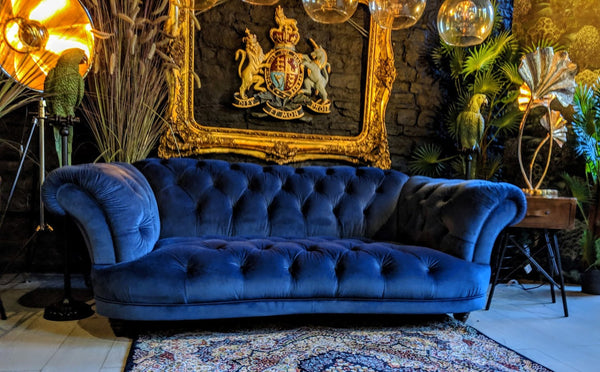 Oskar 4 Seater Sofa Velvet Royal Blue (225 x 106 x 73cm)