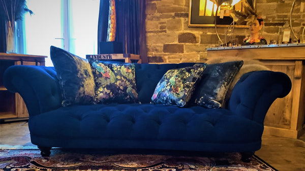 Oskar 3 Seater Sofa Velvet Royal Blue (207 x 106 x 73cm)