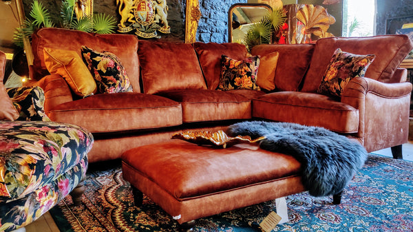 Howard Corner Sofa 2C2 Velvet Sublime Rust (246 x 246 x 97cm)