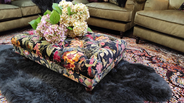 Footstool Classic Velvet Print Boho Floral (93 x 62 x 32cm)