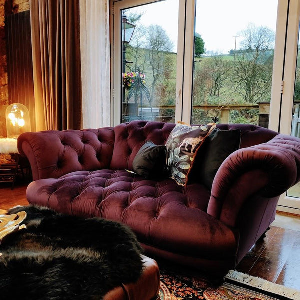Oskar 2 Seater Sofa Velvet Aubergine (187 x 106 x 73cm)