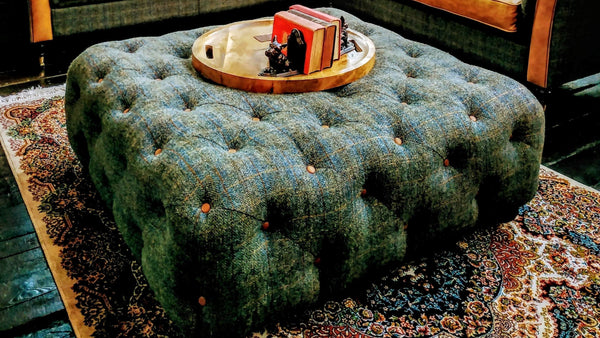 Footstool Chessington Cube Harris Tweed Grey (110 x 110 x 39cm)