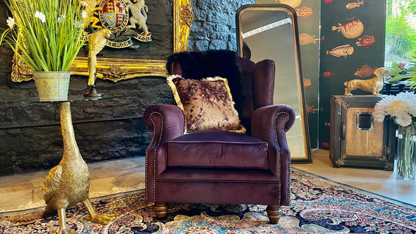 Oskar Wingback Armchair Velvet Aubergine (85 x 100 x 93cm)